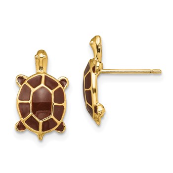 14K with Brown Enamel Sea Turtle Post Earrings