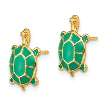 14K Land Turtle with Green Enamel Post Earrings — alternate view