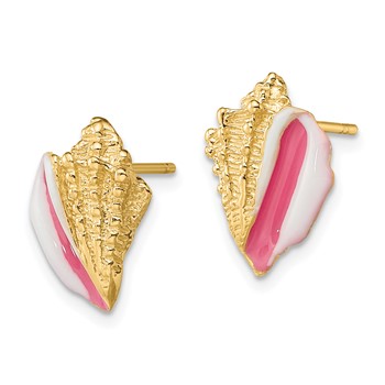 14K White and Pink Enamel Conch Shell Post Earrings — alternate view