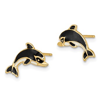 14K White and Black Enamel Dolphin Post Earrings — alternate view