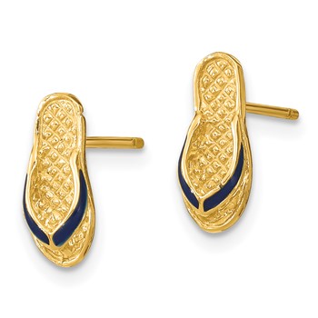14k  3-D with Blue Enamel Single Flip-Flop Post Earrings — alternate view