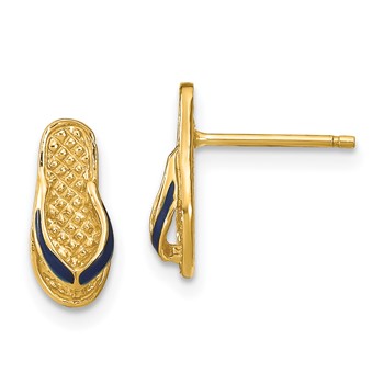 14k  3-D with Blue Enamel Single Flip-Flop Post Earrings