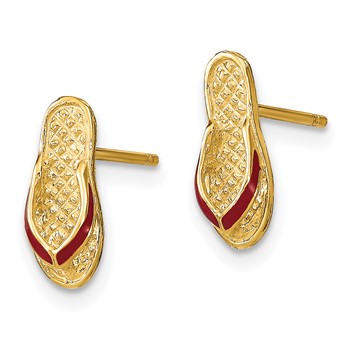 14k  3-D with Fuchsia Enamel Single Flip-Flop Post Earrings — alternate view