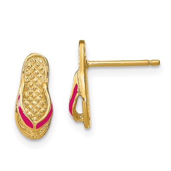 14k  3-D with Fuchsia Enamel Single Flip-Flop Post Earrings