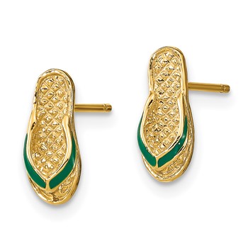 14k  3-D with Green Enamel Flip-Flop Post Earrings — alternate view