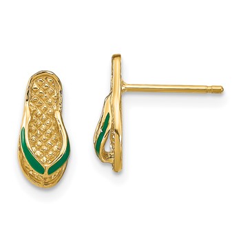14k  3-D with Green Enamel Flip-Flop Post Earrings