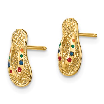 14k  3-D with Multi-Color Enamel Flip-Flop Post Earrings — alternate view