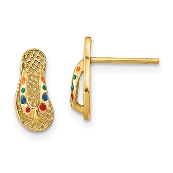 14k  3-D with Multi-Color Enamel Flip-Flop Post Earrings