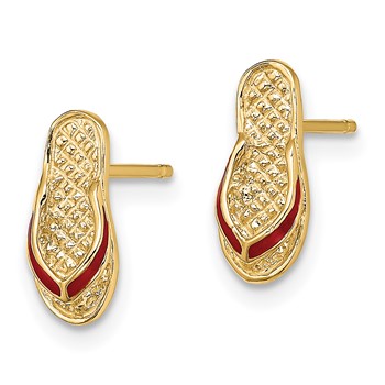 14k  3-D with Red Enamel  Flip-Flop Post Earrings — alternate view