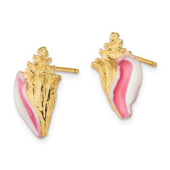 14K White and Pink Enamel Conch Shell Post Earrings — alternate view