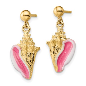 14K White and Pink Enamel Conch Shell Dangle Earrings — alternate view