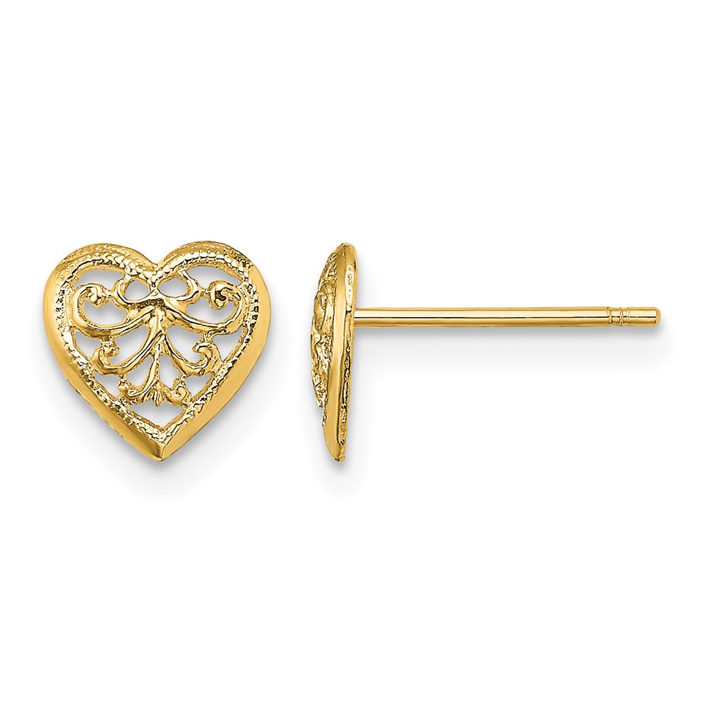 10K Filigree Heart Post Earrings