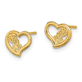 14K Open Heart with Flower Post Earrings — alternate view