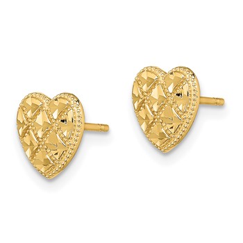 14K Criss-Cross Diamond-cut Heart Post Earrings — alternate view