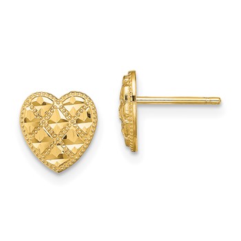 14K Criss-Cross Diamond-cut Heart Post Earrings