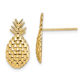 14K Polished and Textured Pineapple Post Earrings