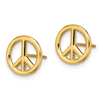 14K Polished 10mm Peace Symbol Post Earrings — alternate view