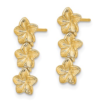 14K Triple Plumeria Flower Post Dangle Earrings — alternate view