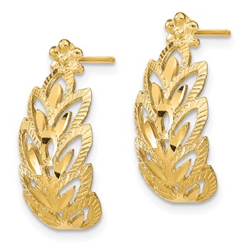14K Diamond-cut Leaf Pattern Dangle Post Earrings — alternate view
