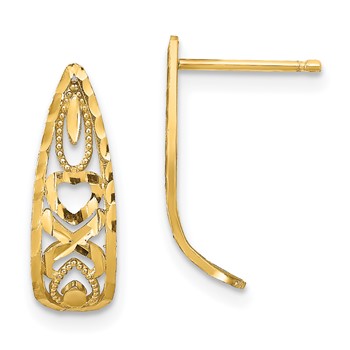 14K Diamond-cut X-and-Heart J-Hoop Post Earrings