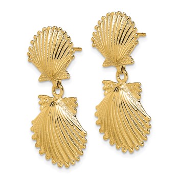 14K Double Scallop Shell Dangle Earrings — alternate view