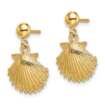 14K Polished Scallop Shell Dangle Earrings — alternate view