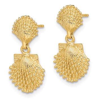 14K Double Beaded Scallop Shell Dangle Earrings — alternate view
