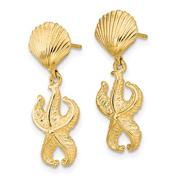 14K Shell/Starfish Dangle Earrings — alternate view
