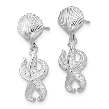 14K White Gold Shell/Starfish Dangle Earrings — alternate view