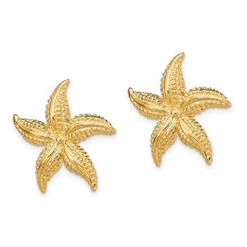 14K 2-D Polished and Textured Starfish Post Earrings — alternate view