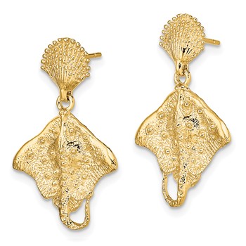 14K Shell and Stingray Post Dangle Earrings — alternate view