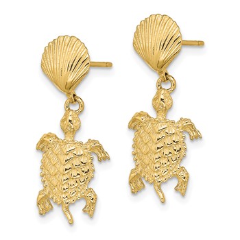 14K Shell and Sea Turtle Dangle Post Earrings — alternate view