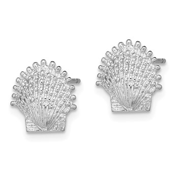 14K White Gold Beaded Scallop Shell Post Earrings — alternate view