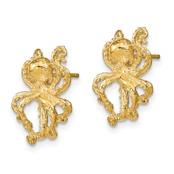 14K 2-D Polished Octopus Post Earrings — alternate view