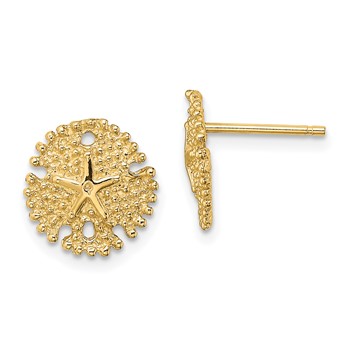 14K Textured Sand Dollar Post Earrings