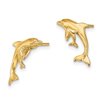 14K Polished Dolphin and Baby Post Earrings — alternate view