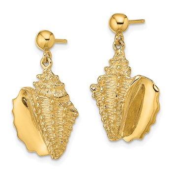 14K 2-D Conch Shell Dangle Post Earrings — alternate view