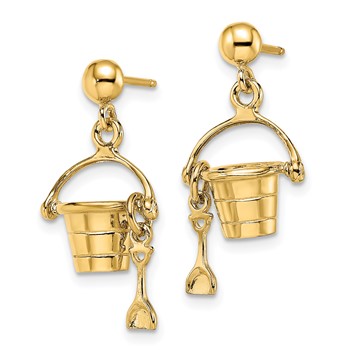 14K 3-D Beach Bucket with Shovel Dangle Post Earrings — alternate view