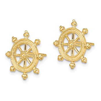 14K Ships Wheel Post Earrings — alternate view