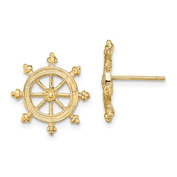 14K Ships Wheel Post Earrings