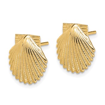14K 2-D Polished Scallop Shell Post Earrings — alternate view