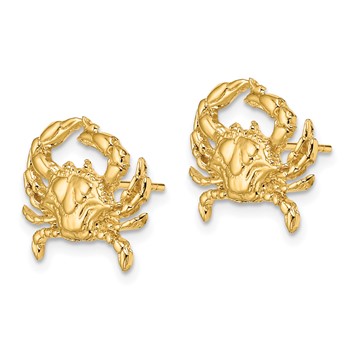 14K 2-D Blue Crab Post Earrings — alternate view