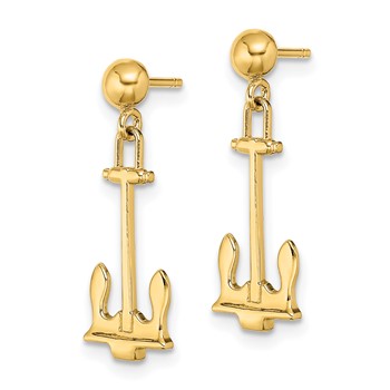 14K Polished Navy T-bar Anchor Dangle Post Earrings — alternate view
