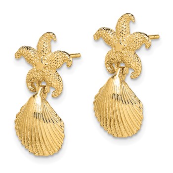 14K Starfish /Scallop Shell Dangle Earrings — alternate view