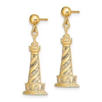 14K Cape Hatteras Lighthouse Dangle Post Earrings — alternate view