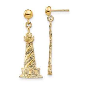 14K Cape Hatteras Lighthouse Dangle Post Earrings