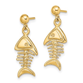14K 3-D Fishbone Dangle Post Earrings — alternate view