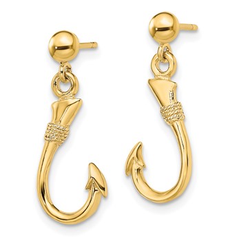 14K 3-D Fish Hook Dangle Post Earrings — alternate view