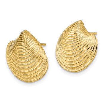 14K 2-D Textured and Polished Clam Shell Post Earrings — alternate view
