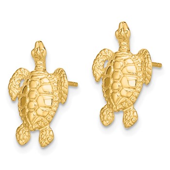 14K Polished and Textured Sea Turtle Post Earrings — alternate view